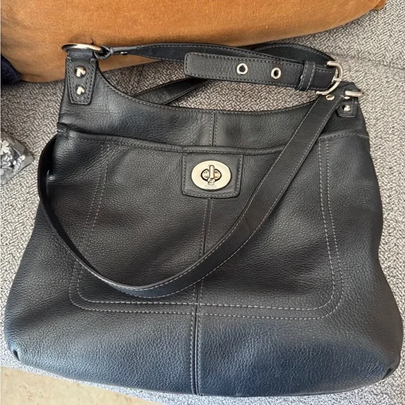 Coach Black Leather Crossbody Bag with Silver Accents - Picture 8 of 9